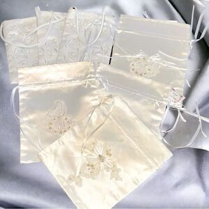 7 Beautiful Hand Crafted Silk and Beaded Drawstring Bags All New
